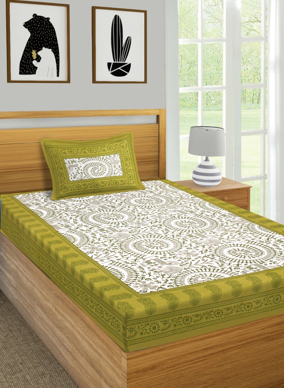 Splendor Jaipuri Pure Cotton Single Bedsheet with 1 Pillow Cover (60×90 inches)